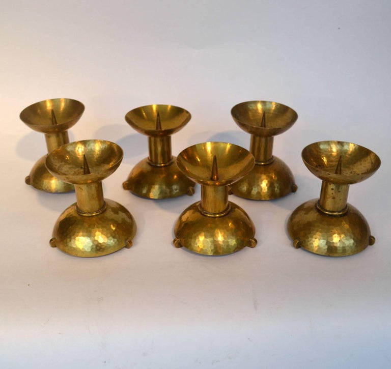 Set of Six Art Deco Brass Candle Holders in Bauhaus Style at 1stDibs