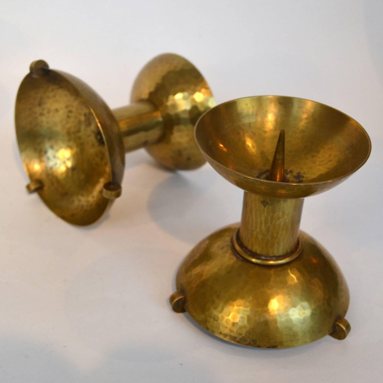  Set of Six Art Deco Brass Candle Holders in Bauhaus Style In Excellent Condition In London, GB