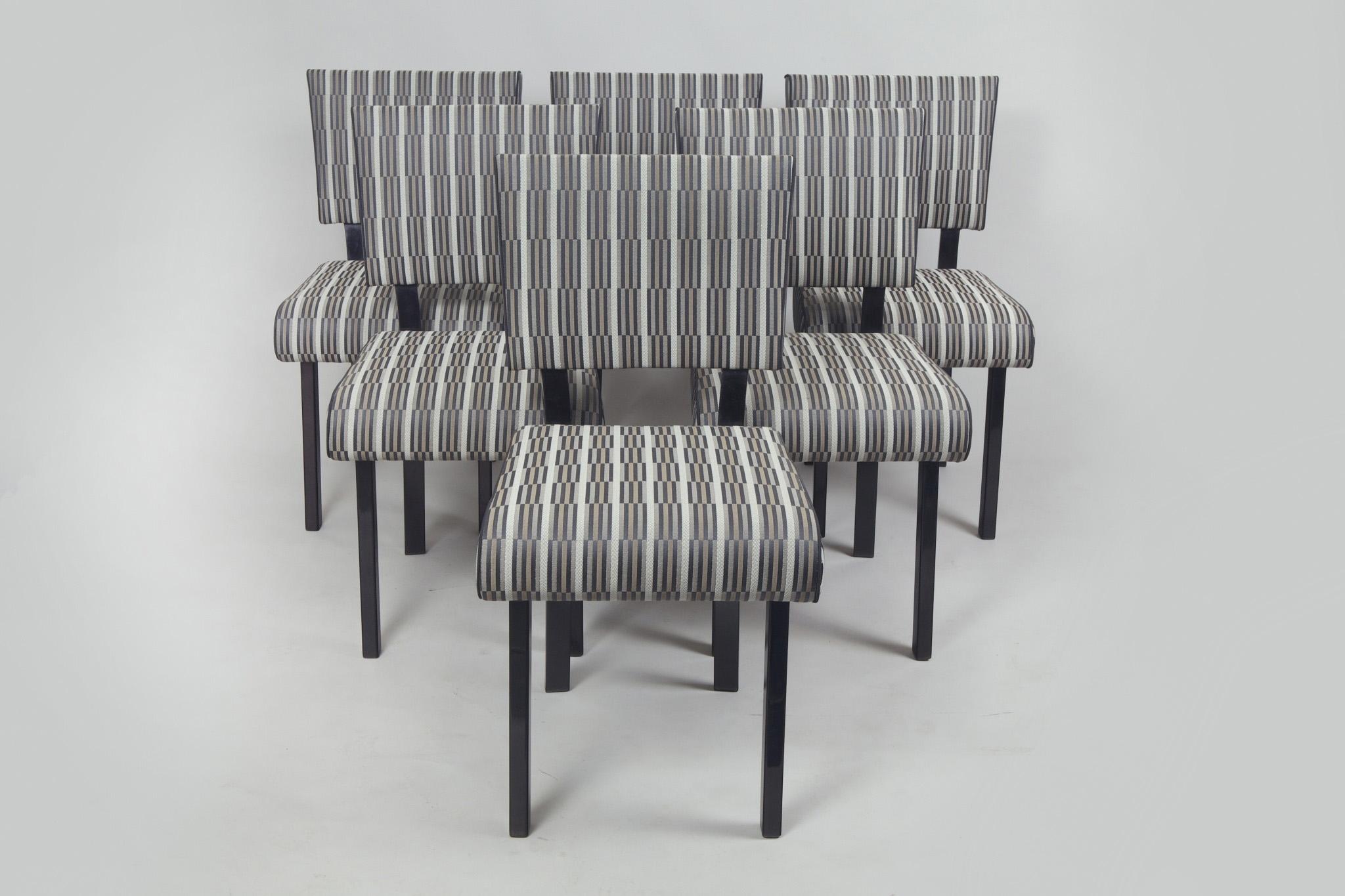 Fabric Set of Six Art Deco Chairs Made in 1930s Czechia, Fully Refurbished For Sale