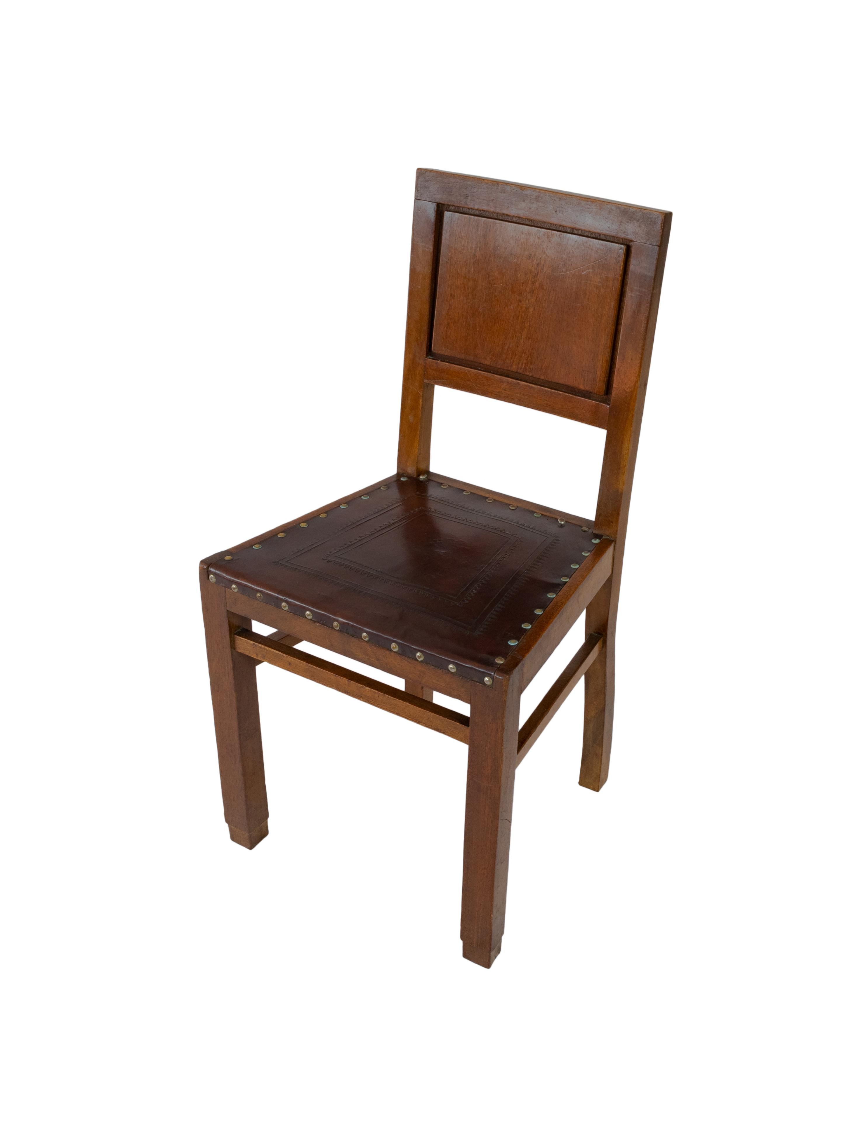 Metal Set of Six Art Deco Chocolate Brown Walnut Chairs, 20th Century For Sale