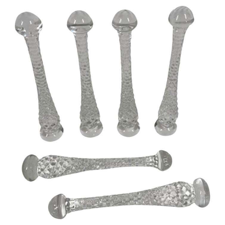 Set of Six Art Deco Colorless Glass Hobnail Muddlers of Baluster Form
