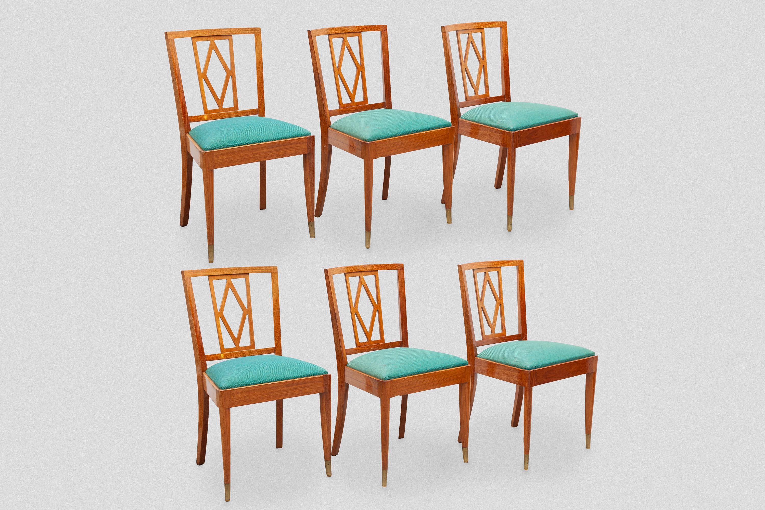 Mid-20th Century Set of Six Art Deco De Coene Dining Chairs 1940s, Belgium