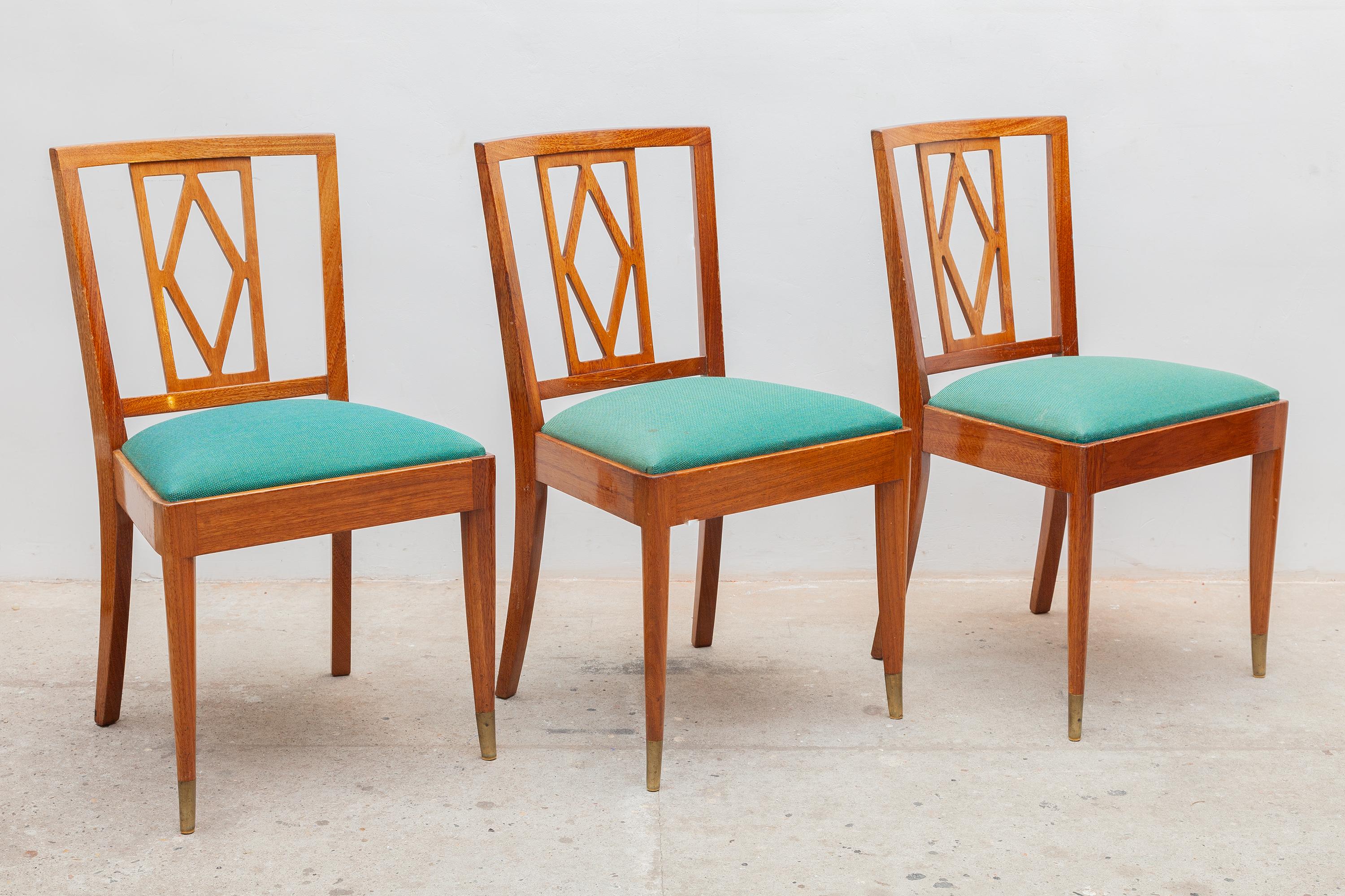 Oak Set of Six Art Deco De Coene Dining Chairs 1940s, Belgium