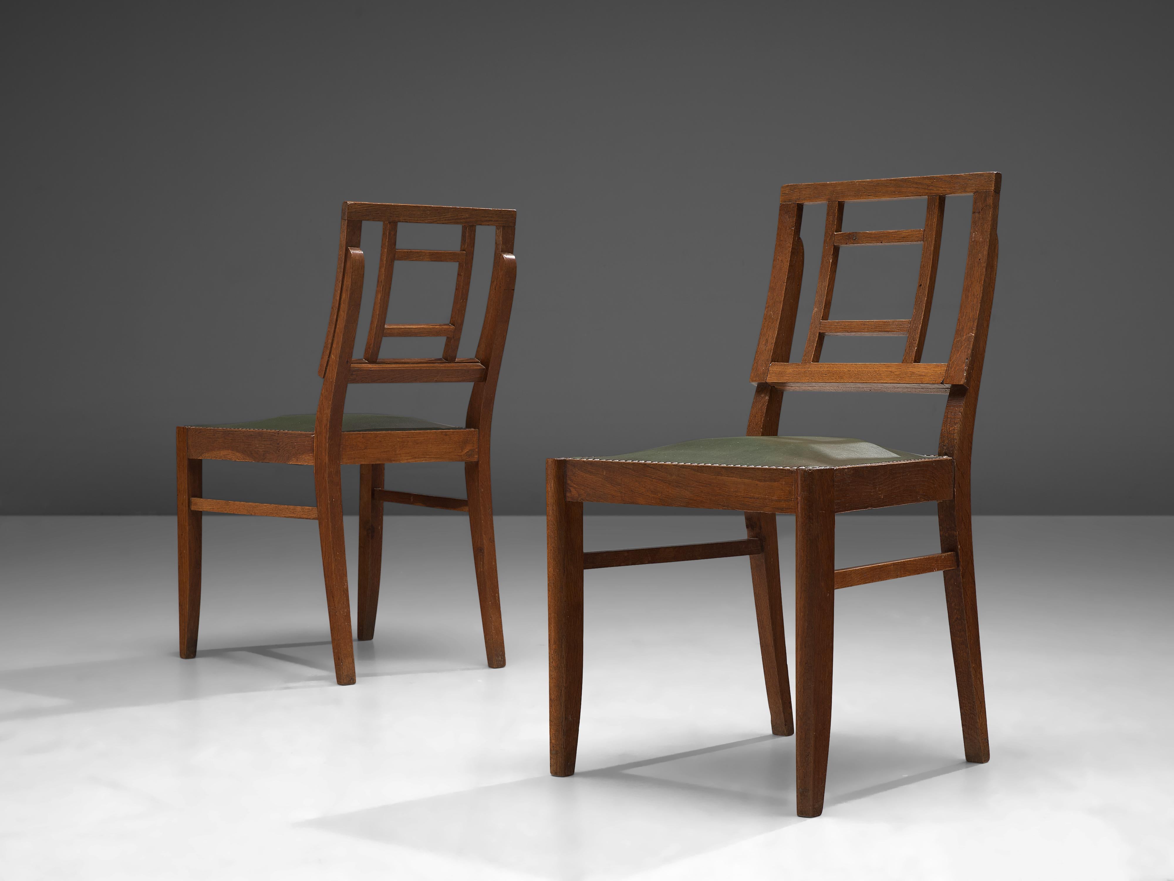 French Art Deco Set of Six Dining Chairs in Darkened Oak For Sale 1