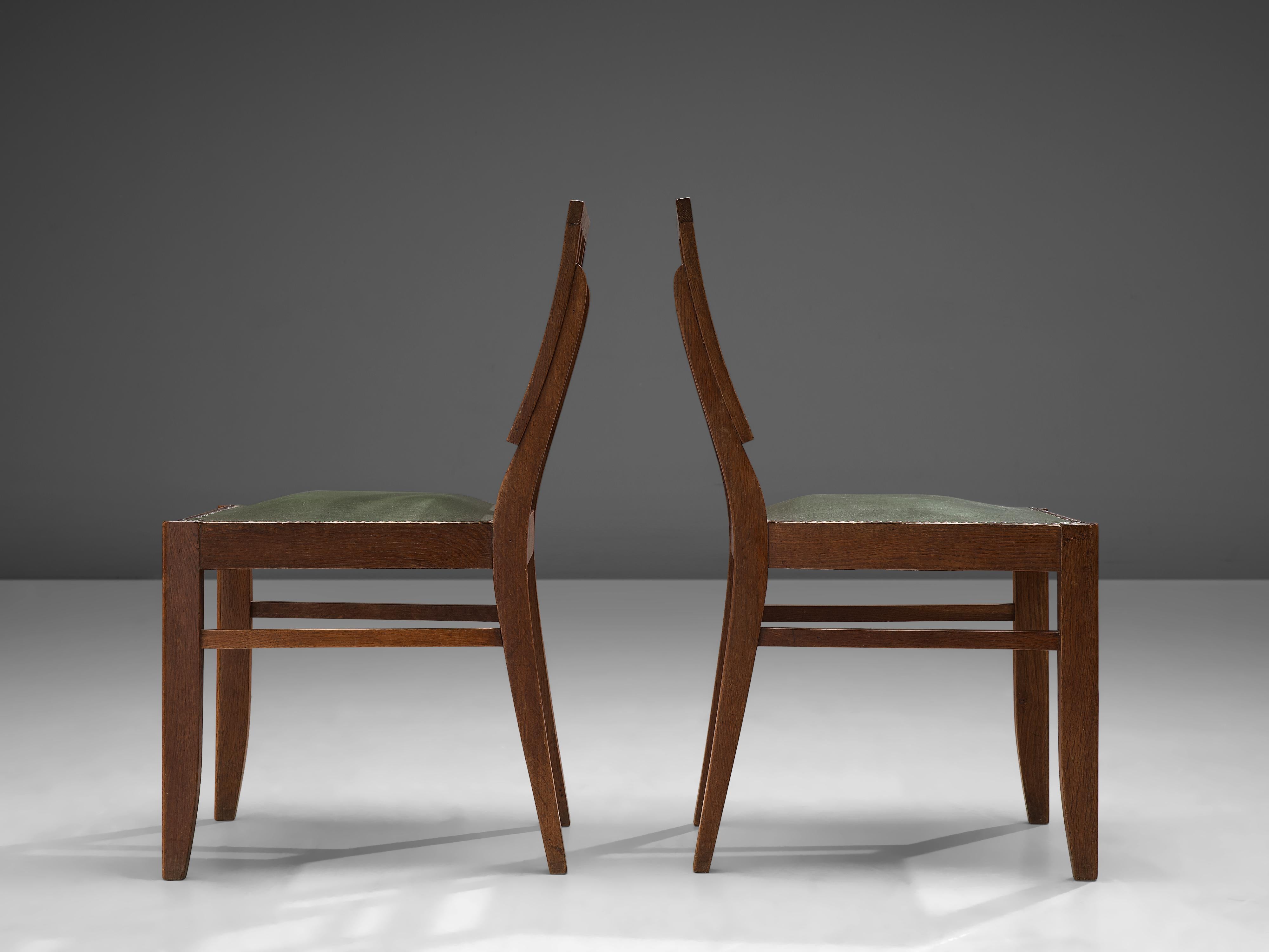 Chêne Ensemble de six chaises de salle à manger Art Déco françaises en chêne foncé en vente