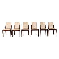 Set of Six Art Deco Dining Chairs in Piano Lacquer and Velvet, 1930s
