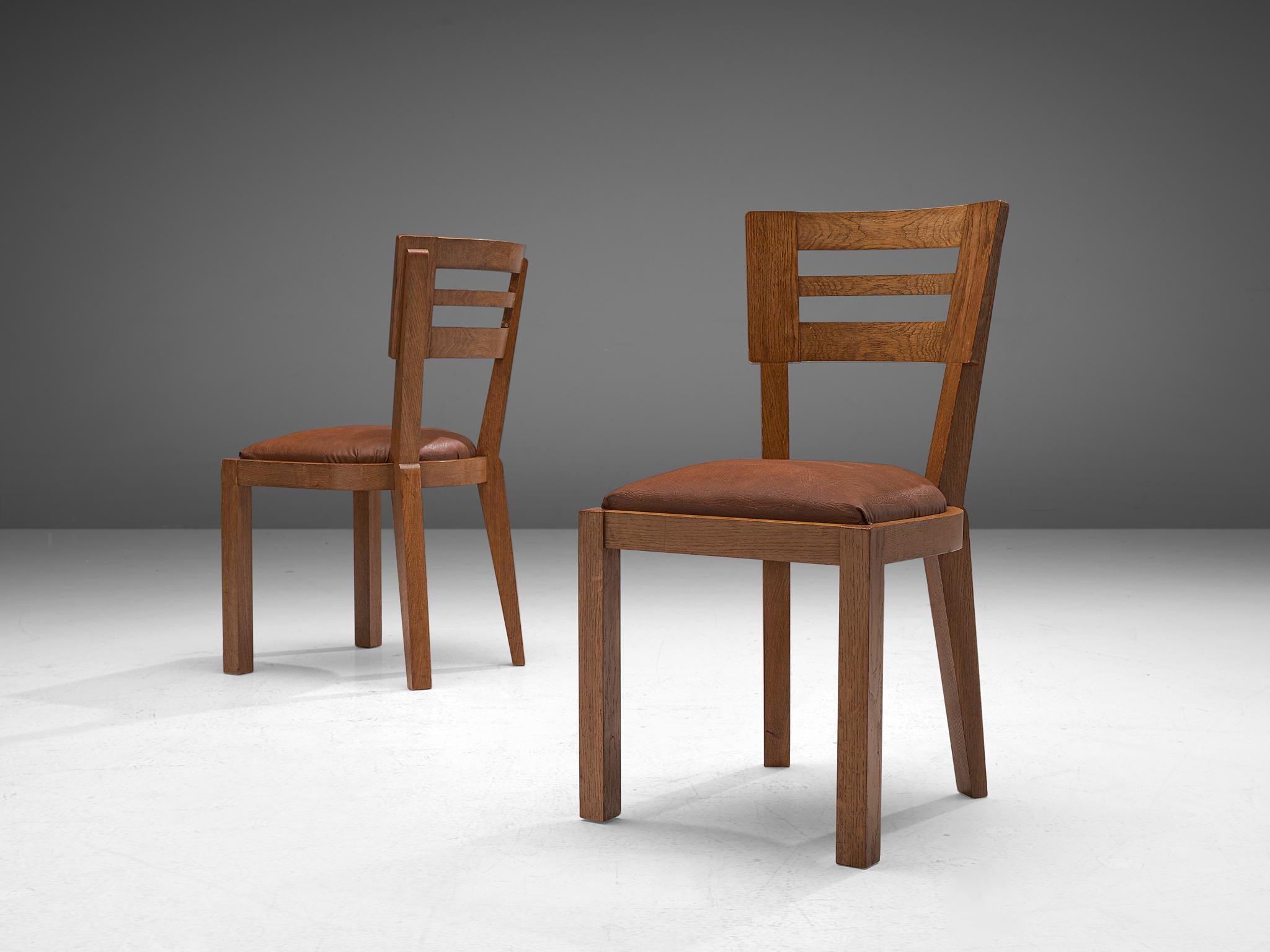 Set of Six Art Deco Dining Chairs in Solid Oak, France, 1940s In Good Condition In Waalwijk, NL