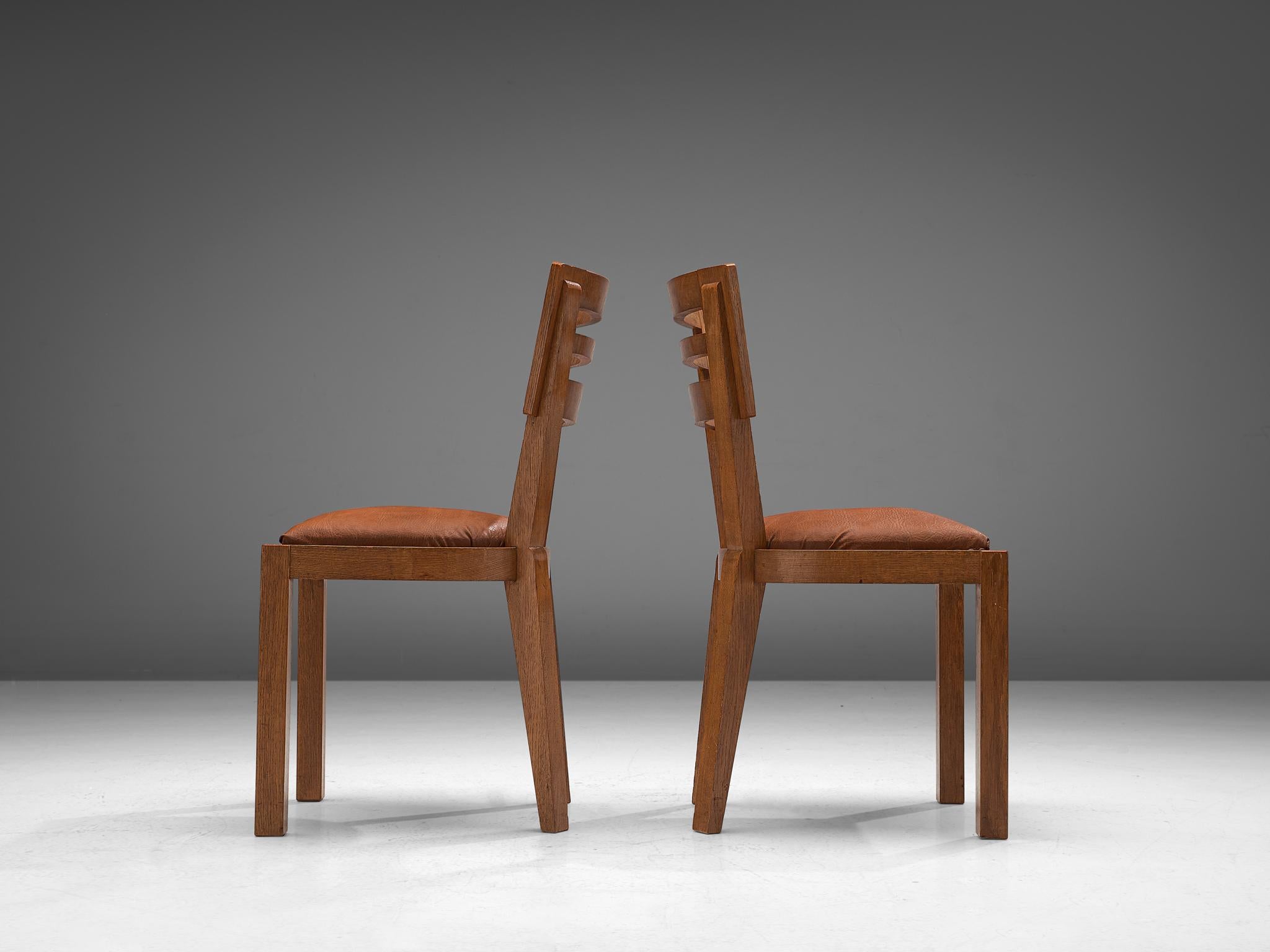 Mid-20th Century Set of Six Art Deco Dining Chairs in Solid Oak, France, 1940s