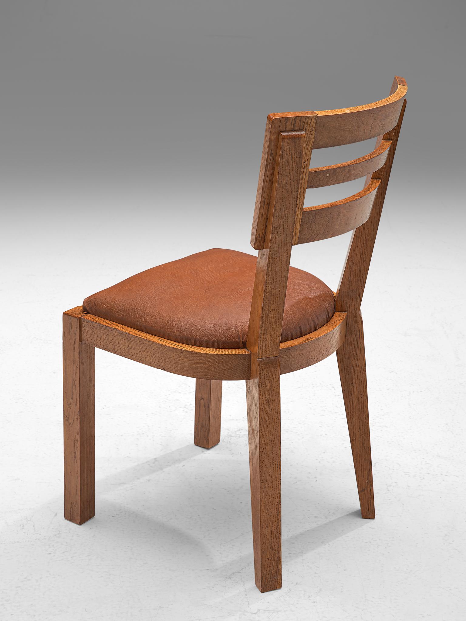 Set of Six Art Deco Dining Chairs in Solid Oak, France, 1940s 2