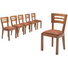Set of Six Art Deco Dining Chairs in Solid Oak, France, 1940s