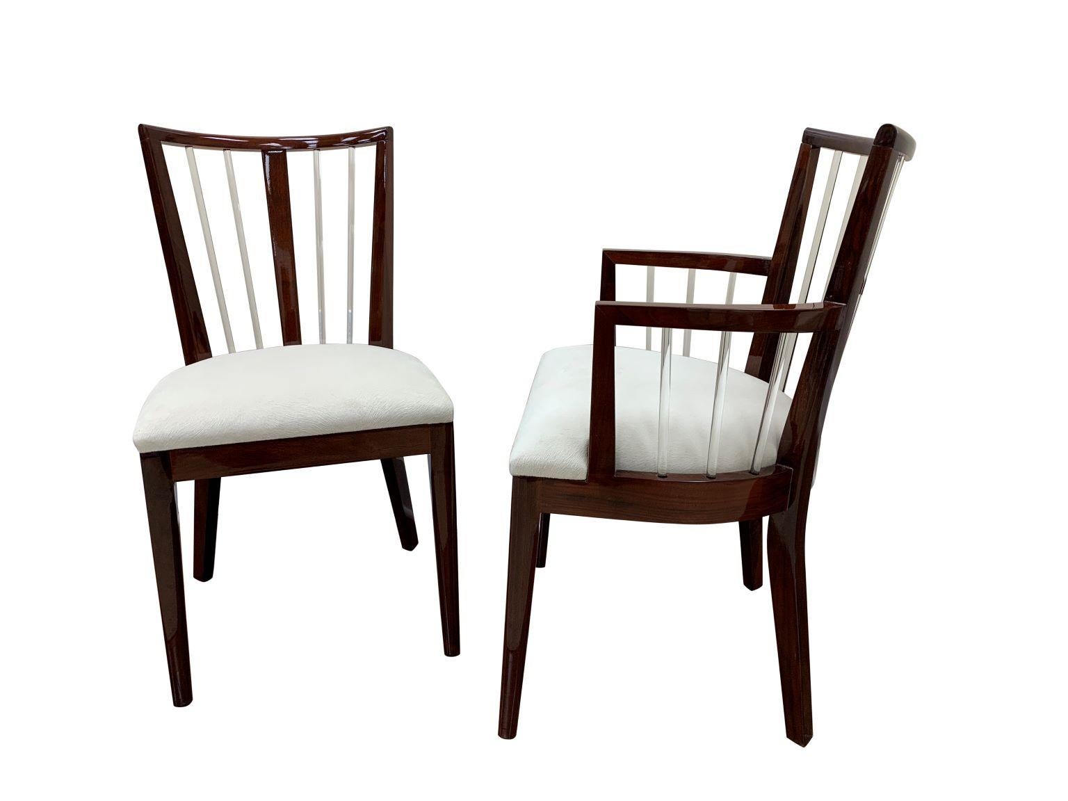 Glass Set of Six Art Deco Dining Chairs in the Style of Grosfeld House in Mahogany