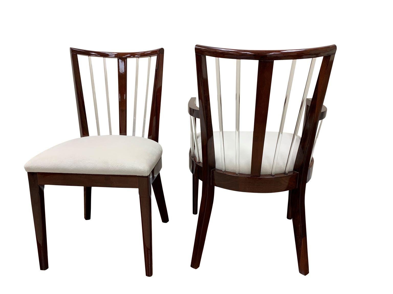 Set of Six Art Deco Dining Chairs in the Style of Grosfeld House in Mahogany 1