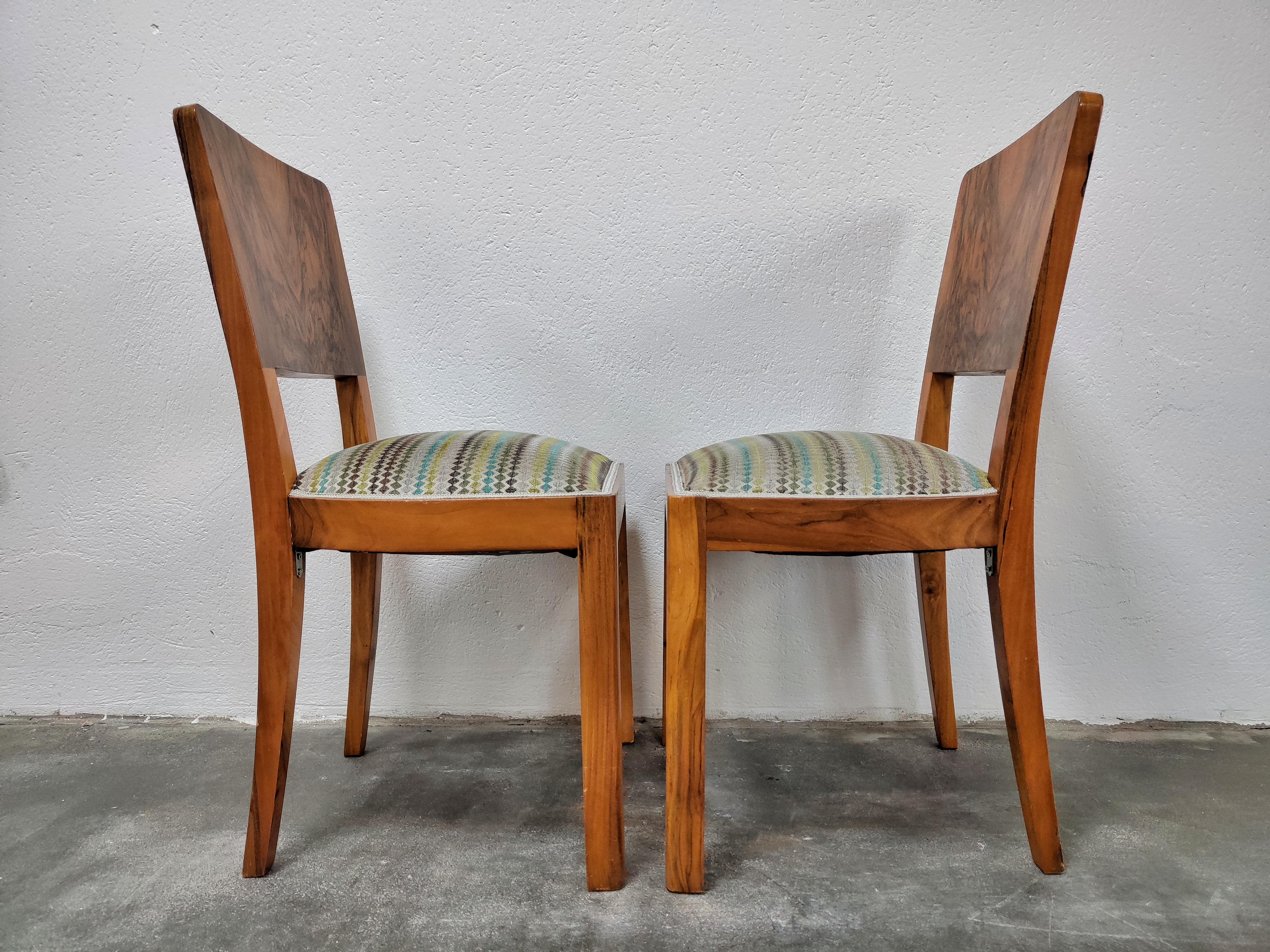 Set of Six Art Deco Dining Chairs in Walnut Roots Veneer, Austria 1940s In Good Condition For Sale In Beograd, RS