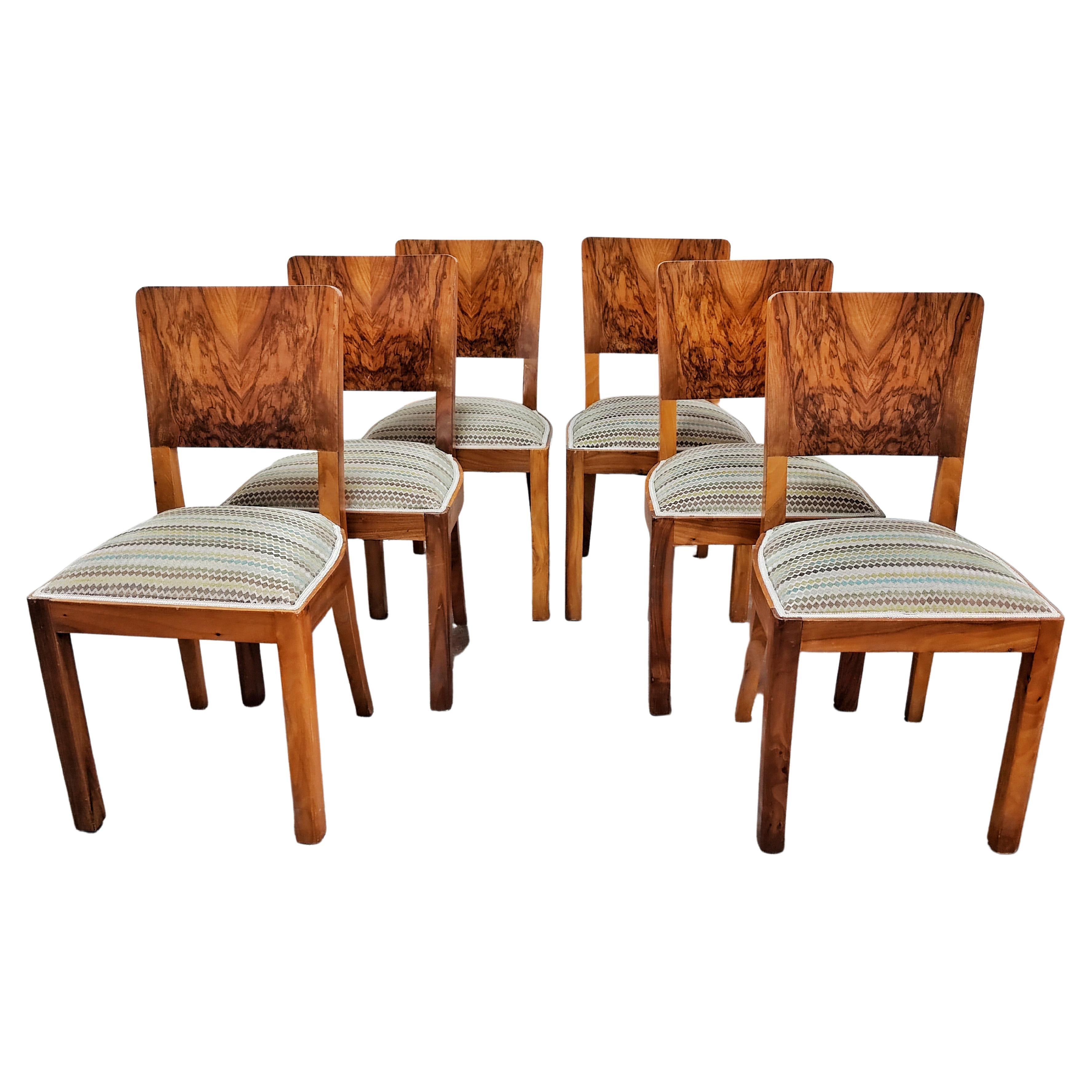 Set of Six Art Deco Dining Chairs in Walnut Roots Veneer, Austria 1940s For Sale