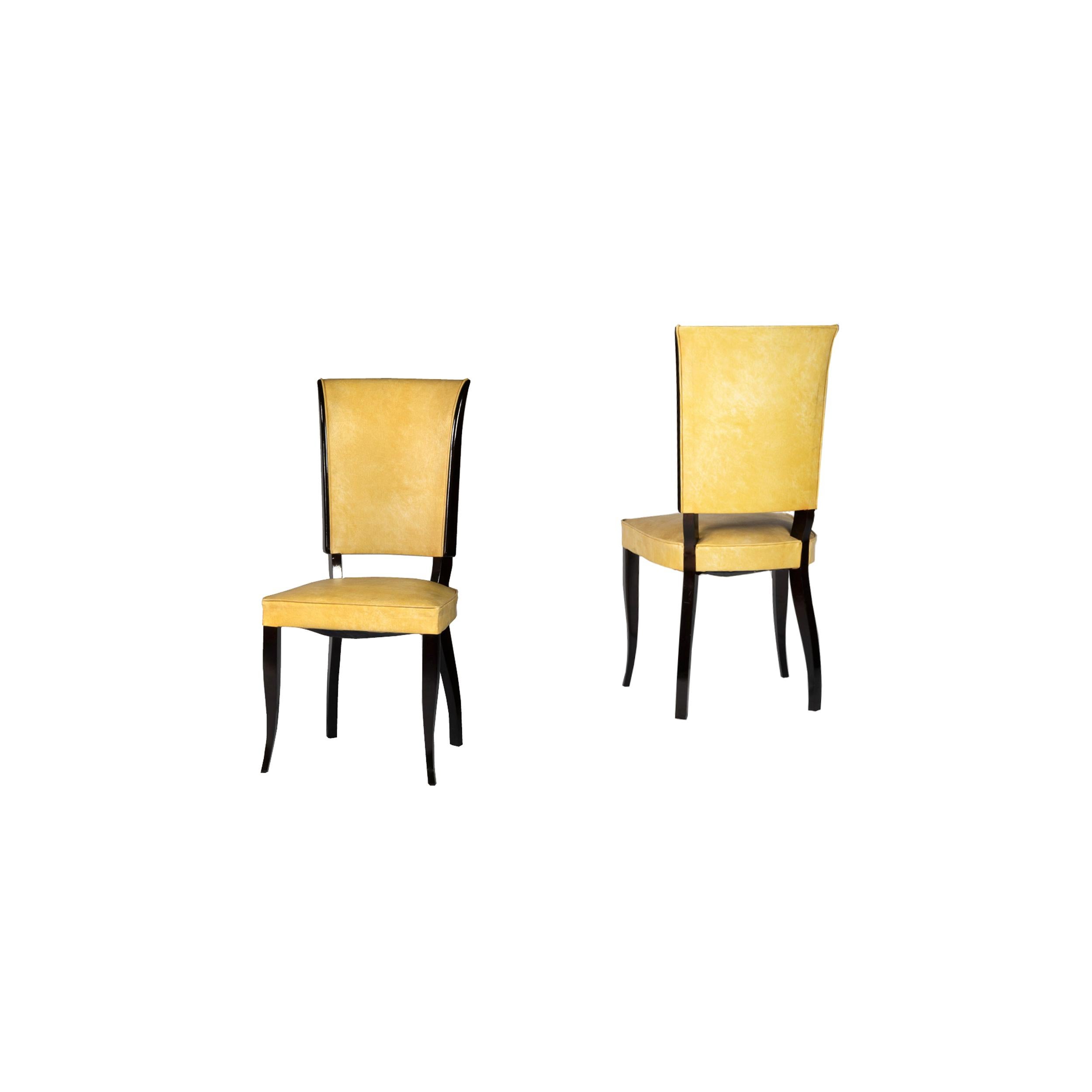 French Set of Six Art Deco Dining Chairs, Jules Leleu Style For Sale