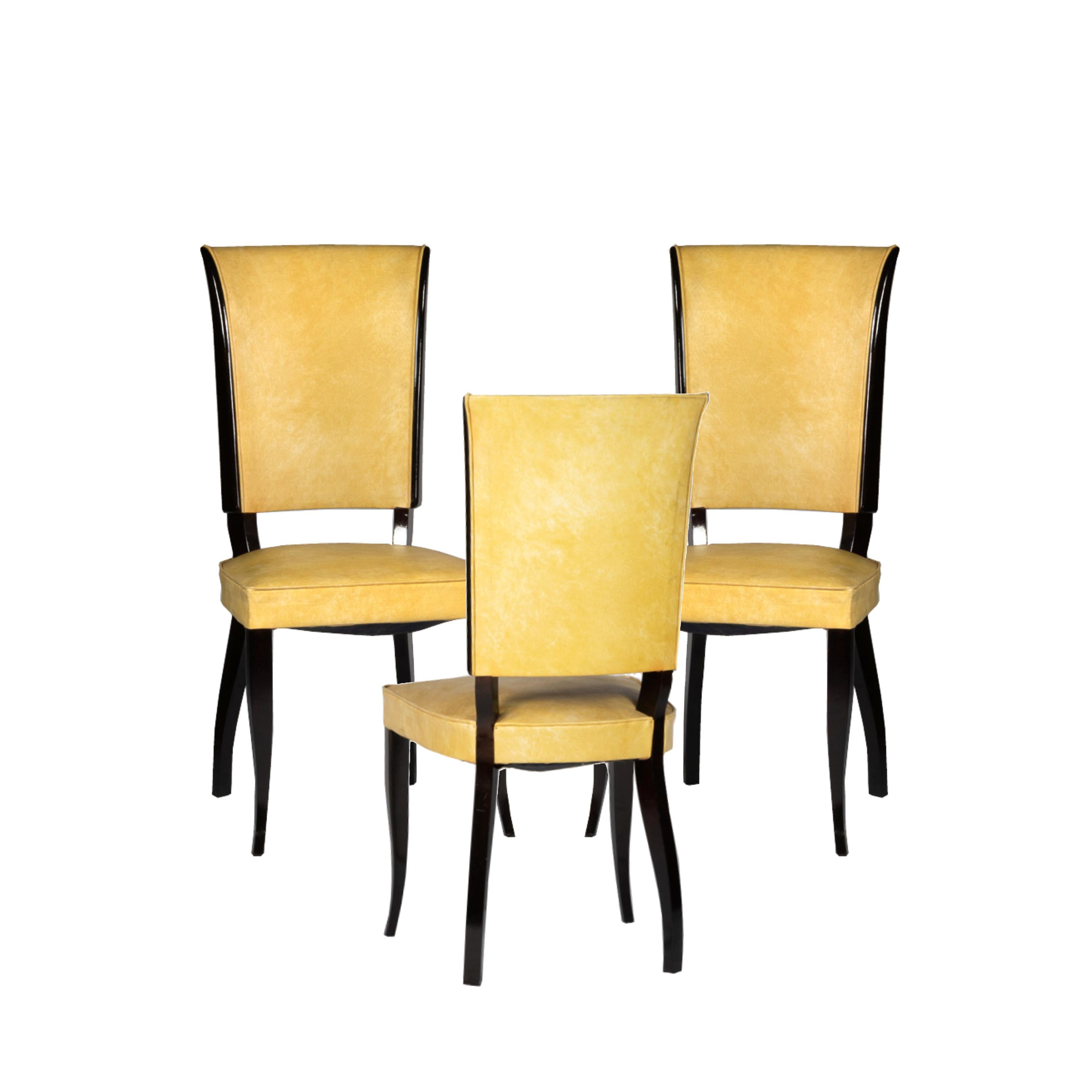 French Set of Six Art Deco Dining Chairs, Jules Leleu Style For Sale