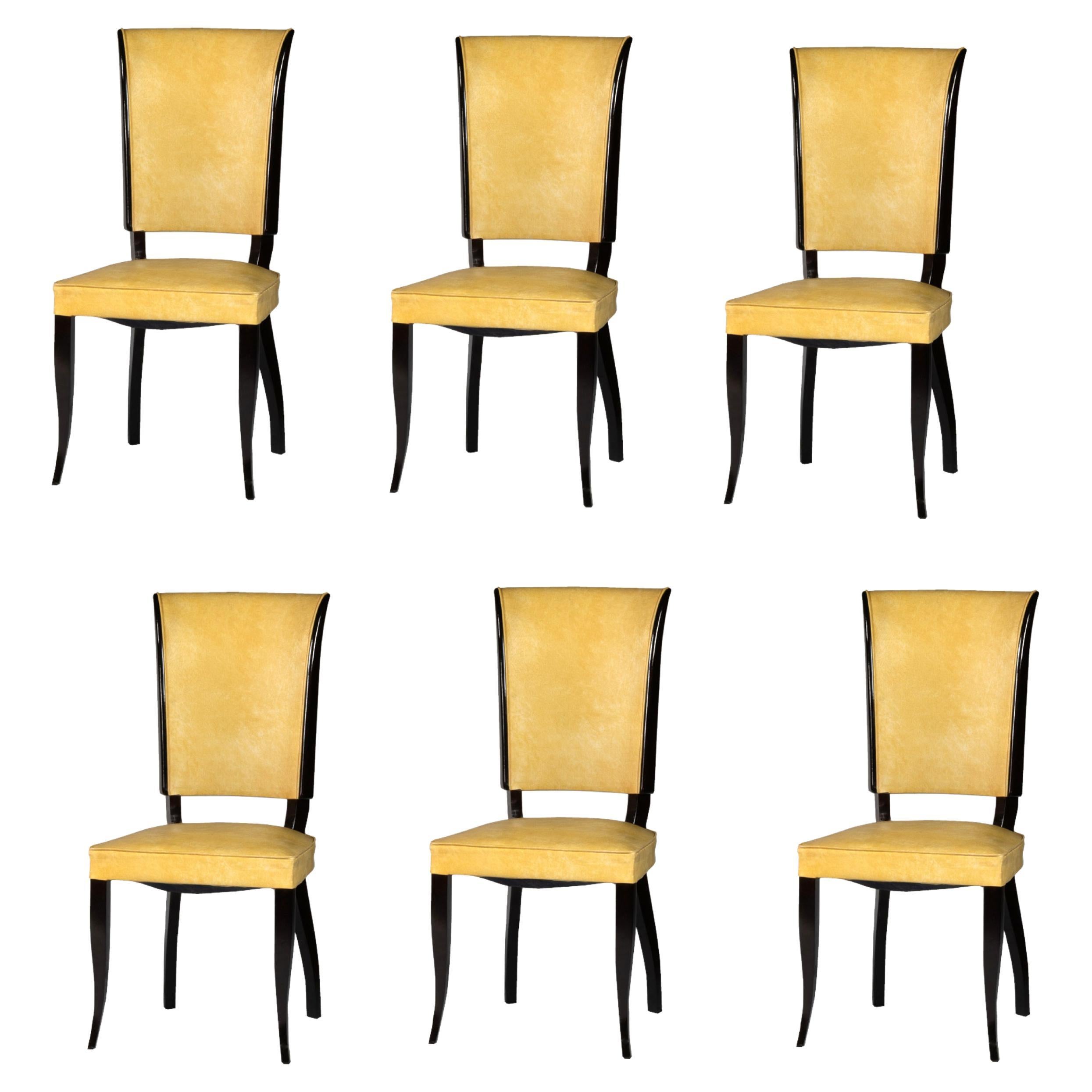 Set of Six Art Deco Dining Chairs, Jules Leleu Style