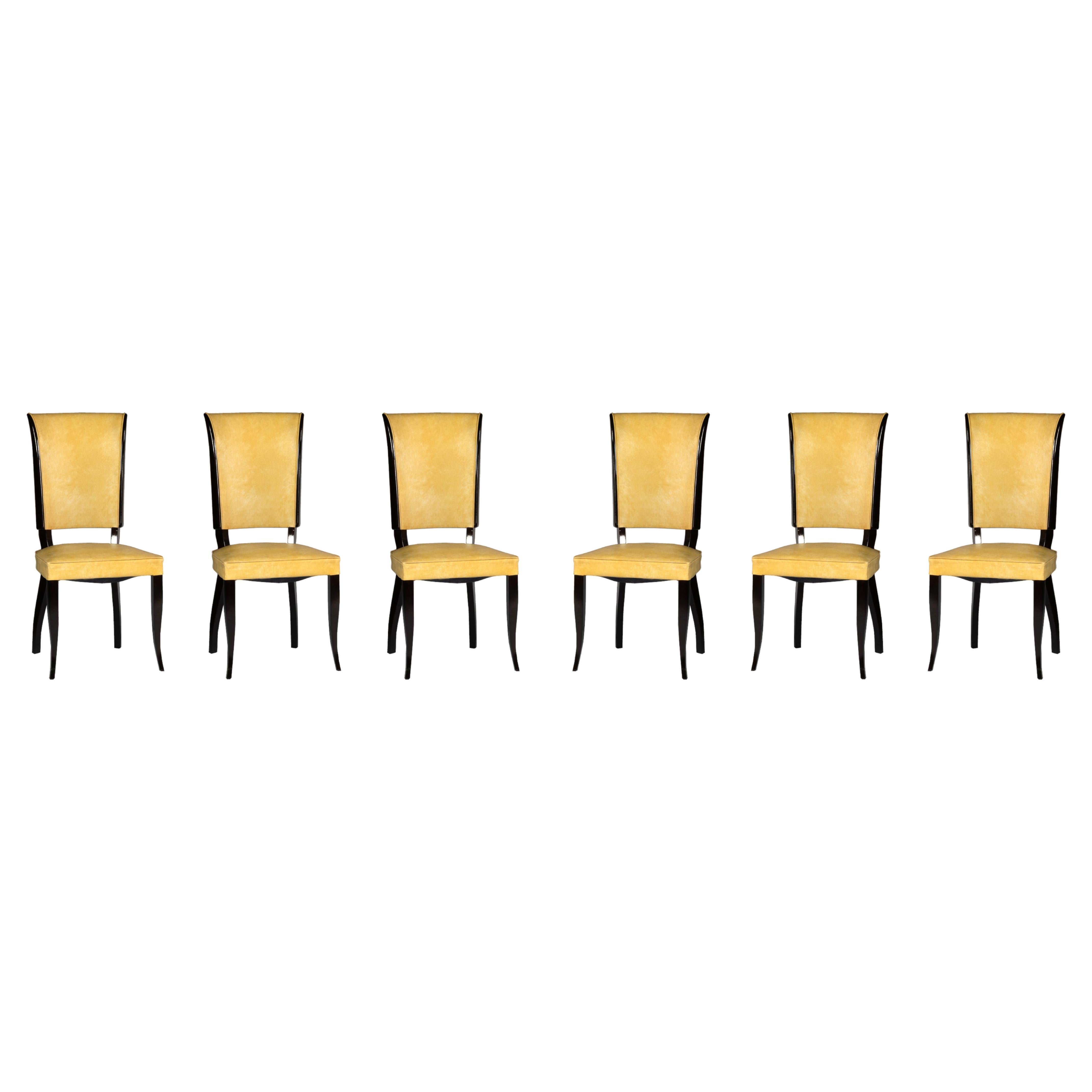 Set of Six Art Deco Dining Chairs, Jules Leleu Style For Sale
