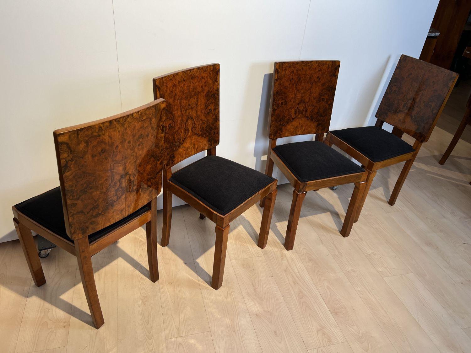Set of Six Art Deco Dining Chairs, Walnut Roots Veneer, France, circa 1930 8