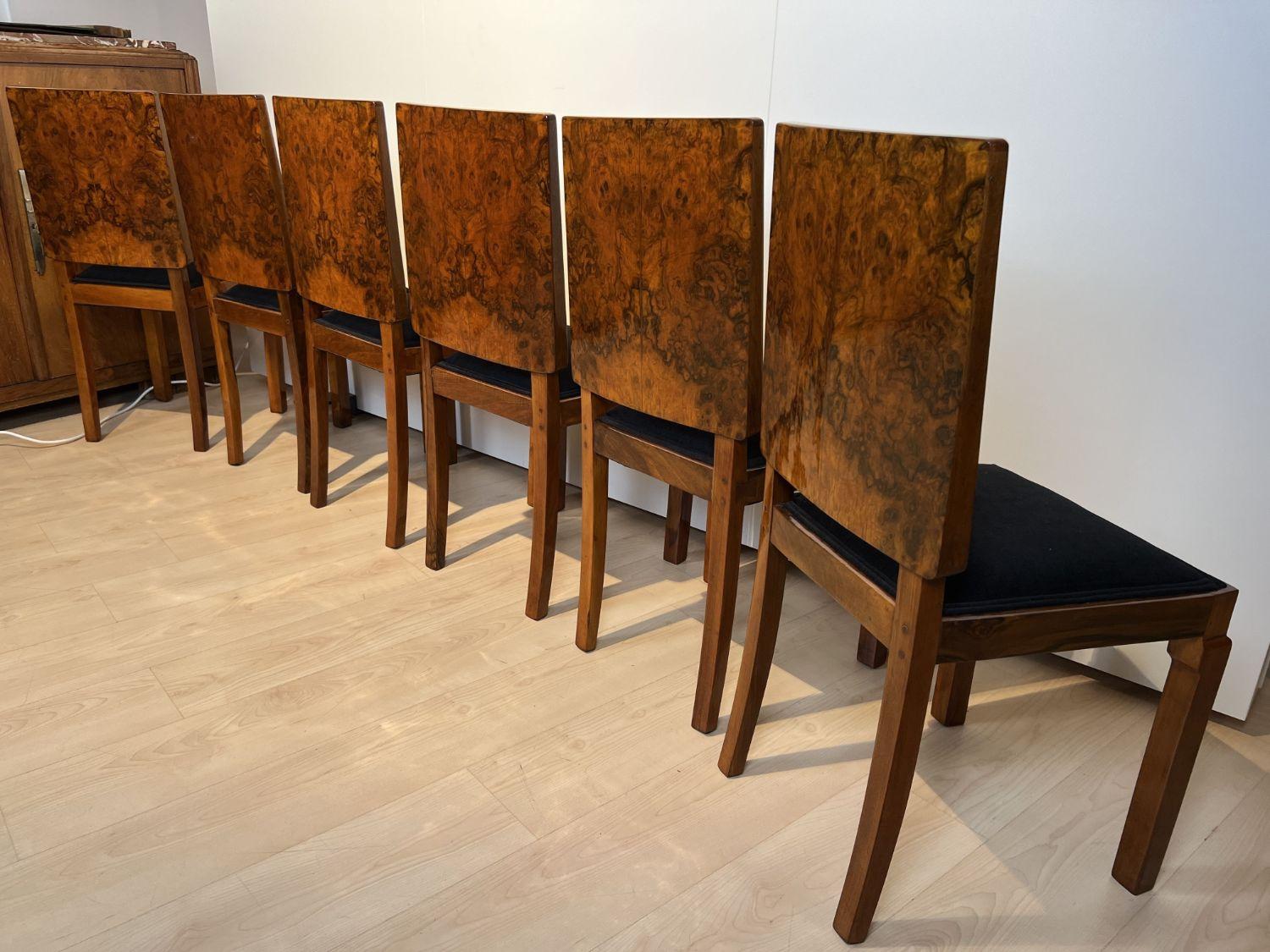 Set of Six Art Deco Dining Chairs, Walnut Roots Veneer, France, circa 1930 9