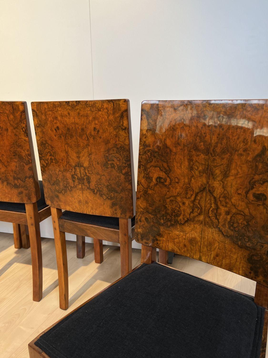 Set of Six Art Deco Dining Chairs, Walnut Roots Veneer, France, circa 1930 10