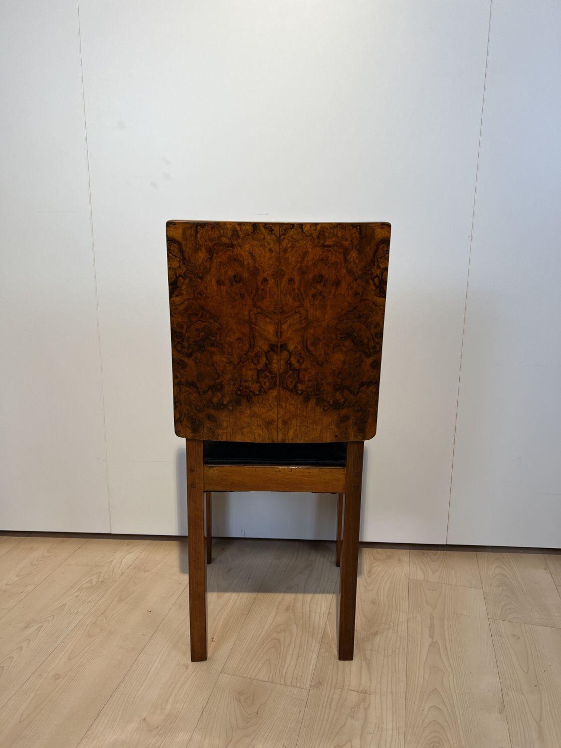 19th Century Set of Six Art Deco Dining Chairs, Walnut Roots Veneer, France, circa 1930