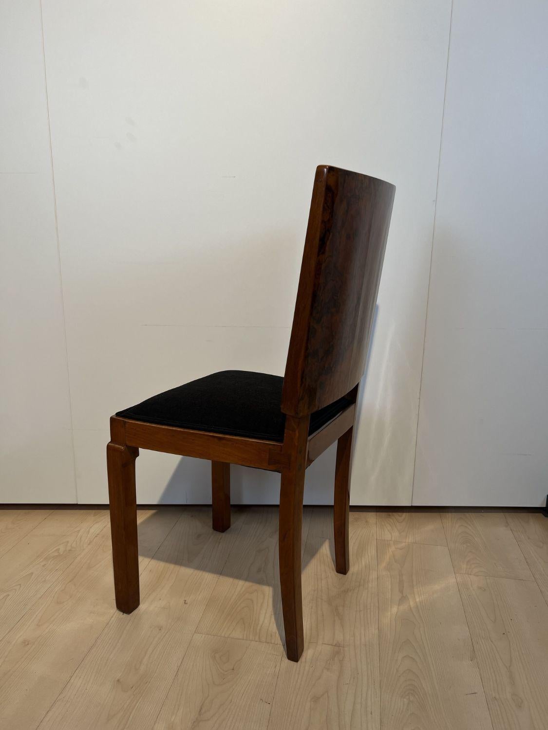 Chenille Set of Six Art Deco Dining Chairs, Walnut Roots Veneer, France, circa 1930