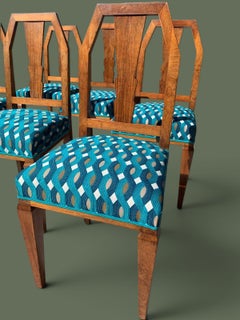Set of Six Art Deco Dining Chairs, Walnut, Switzerland, 1930s