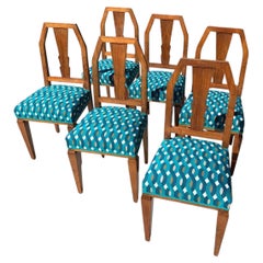 Set of Six Art Deco Dining Chairs, Walnut, Switzerland, 1930s