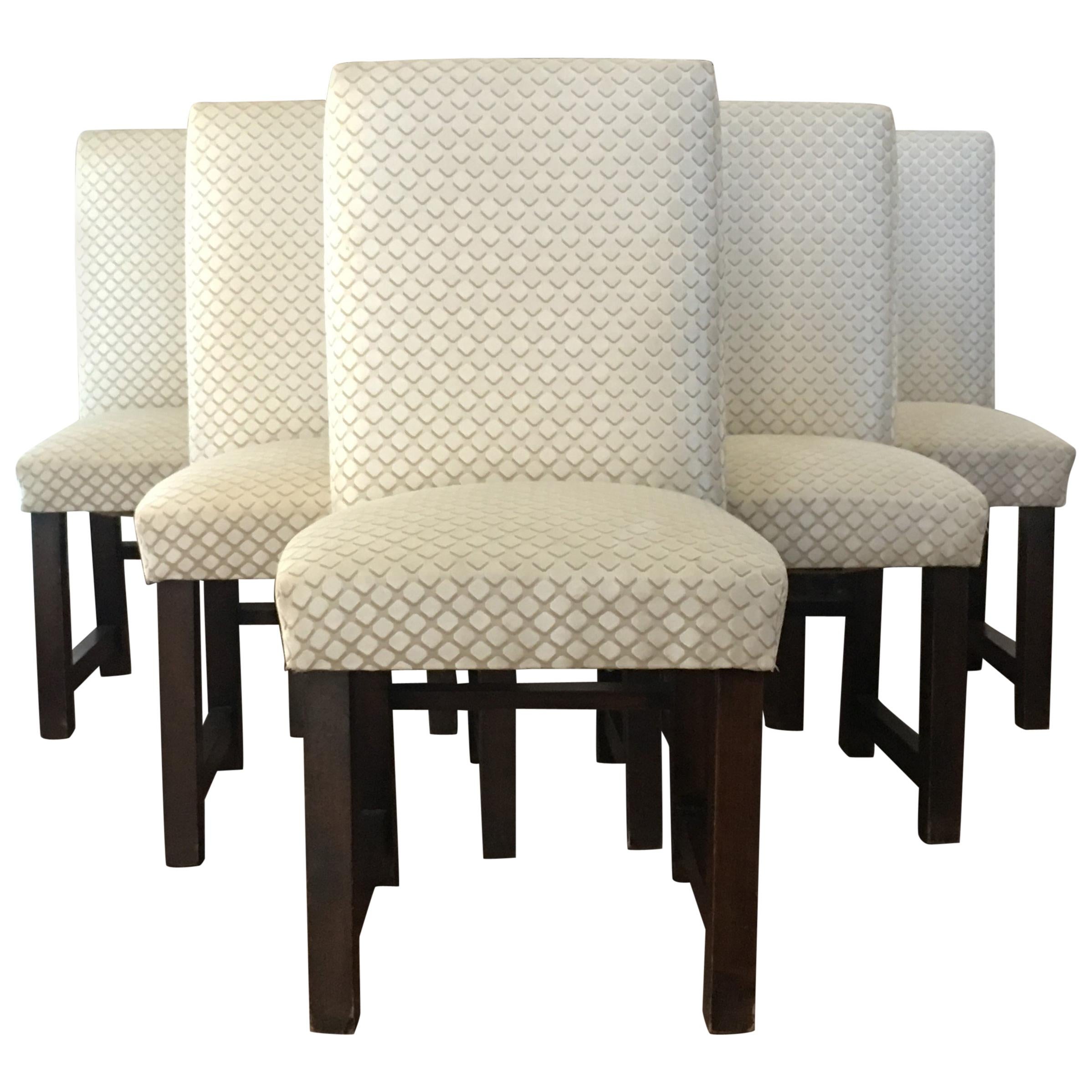 Set of Six Art Deco Dining Chairs with New Upholstery by Lizzo, Italy