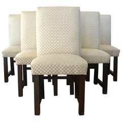 Set of Six Art Deco Dining Chairs with New Upholstery by Lizzo, Italy