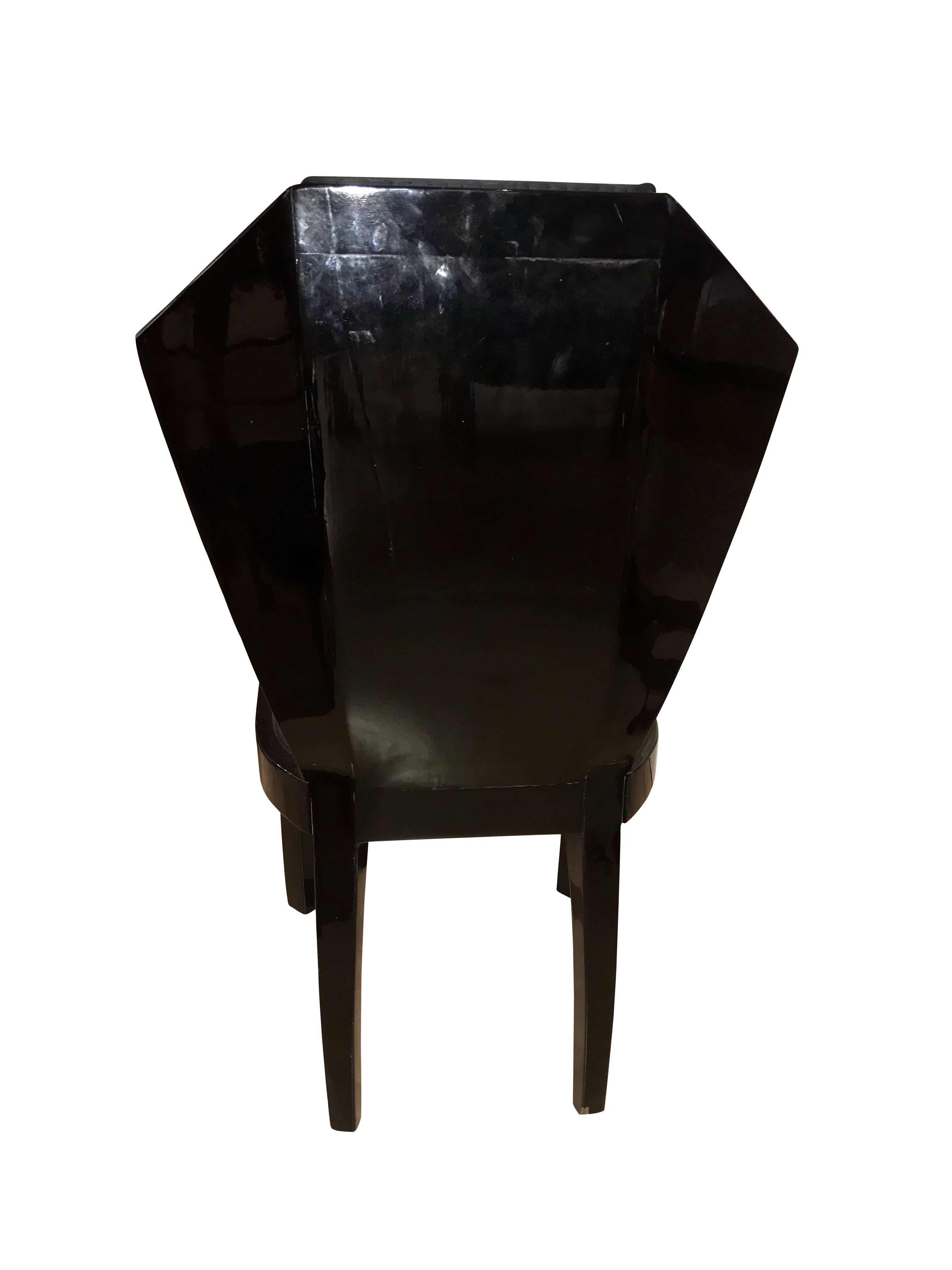 Blackened Set of Six Art Deco Dining Room Chairs, France, circa 1930