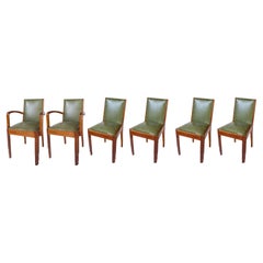 Juego de 6 Sillas de Comedor de Cuero Art Decó, Siglo XX
