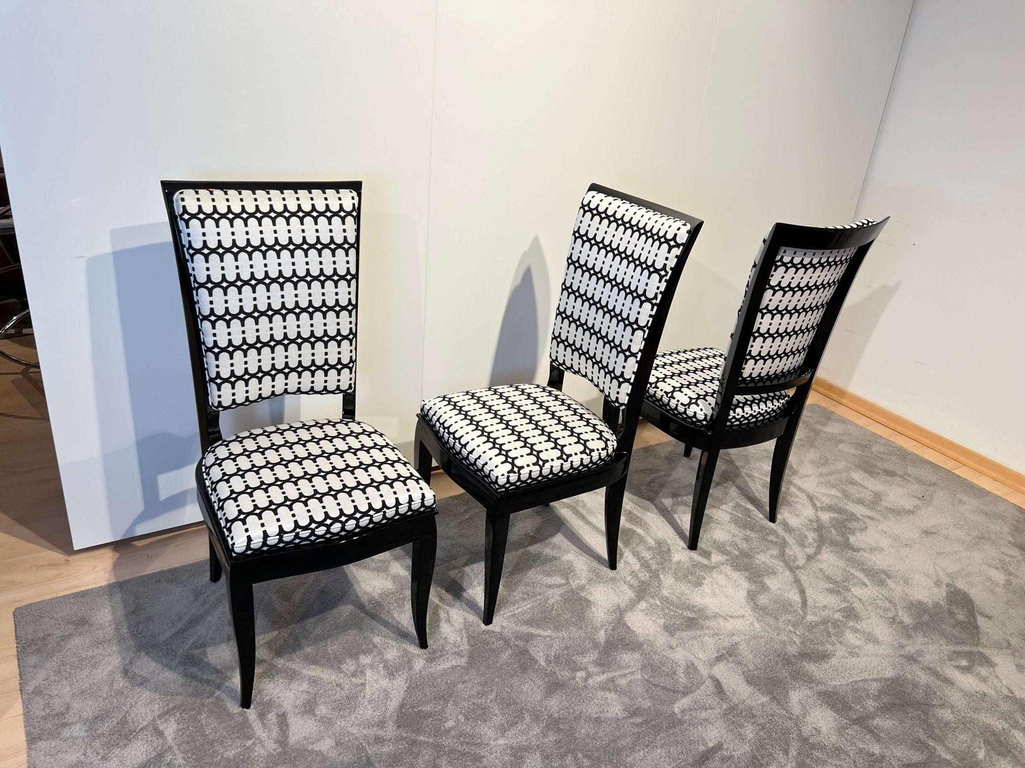 Satz von sechs Art Deco Stühlen mit hoher Rückenlehne, schwarzer Lack, Frankreich, um 1930 im Angebot 3