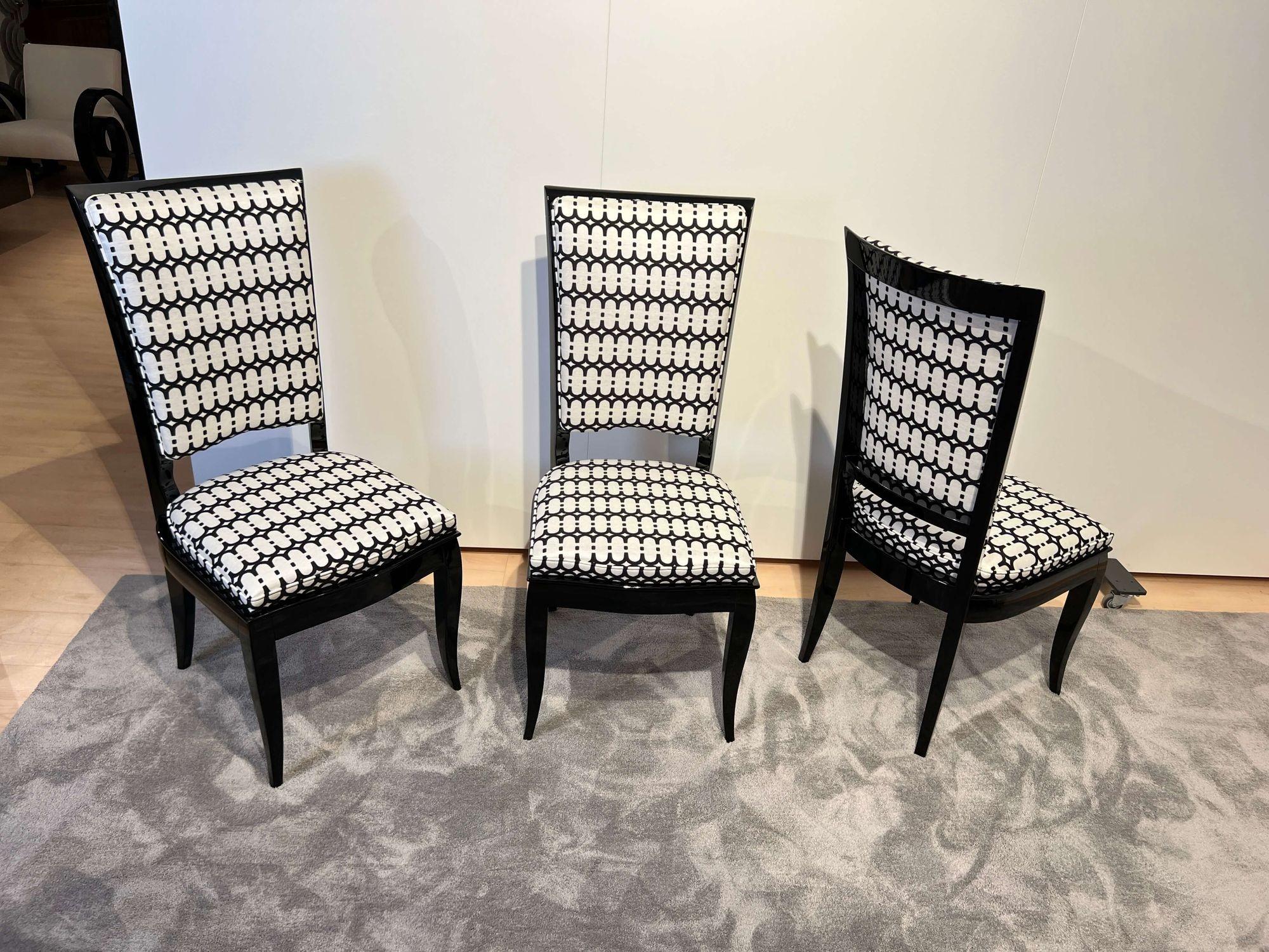 Satz von sechs Art Deco Stühlen mit hoher Rückenlehne, schwarzer Lack, Frankreich, um 1930 im Angebot 7