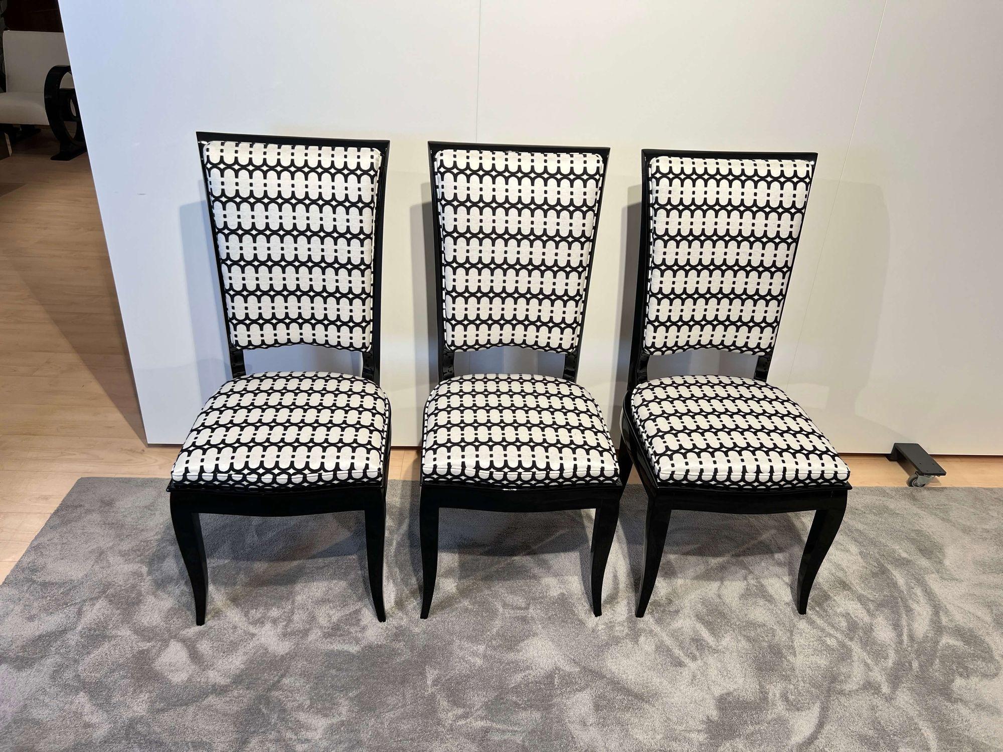 Set of Six Art Deco High Back Dining Chairs, Black Lacquer, France, circa 1930 For Sale 9
