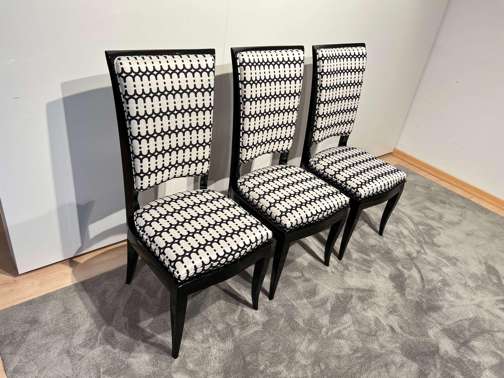 Satz von sechs Art Deco Stühlen mit hoher Rückenlehne, schwarzer Lack, Frankreich, um 1930 im Angebot 9