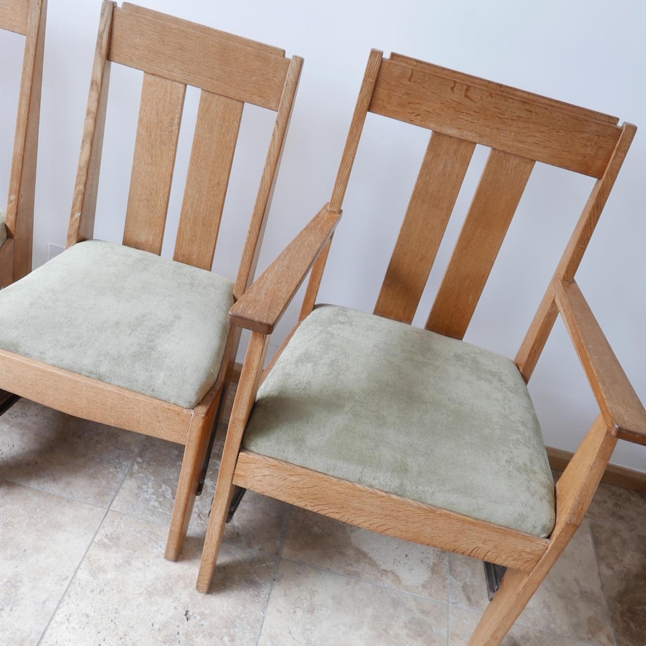 Dutch Set of Six Art Deco Oak Amsterdam School Dining Chairs '6' For Sale