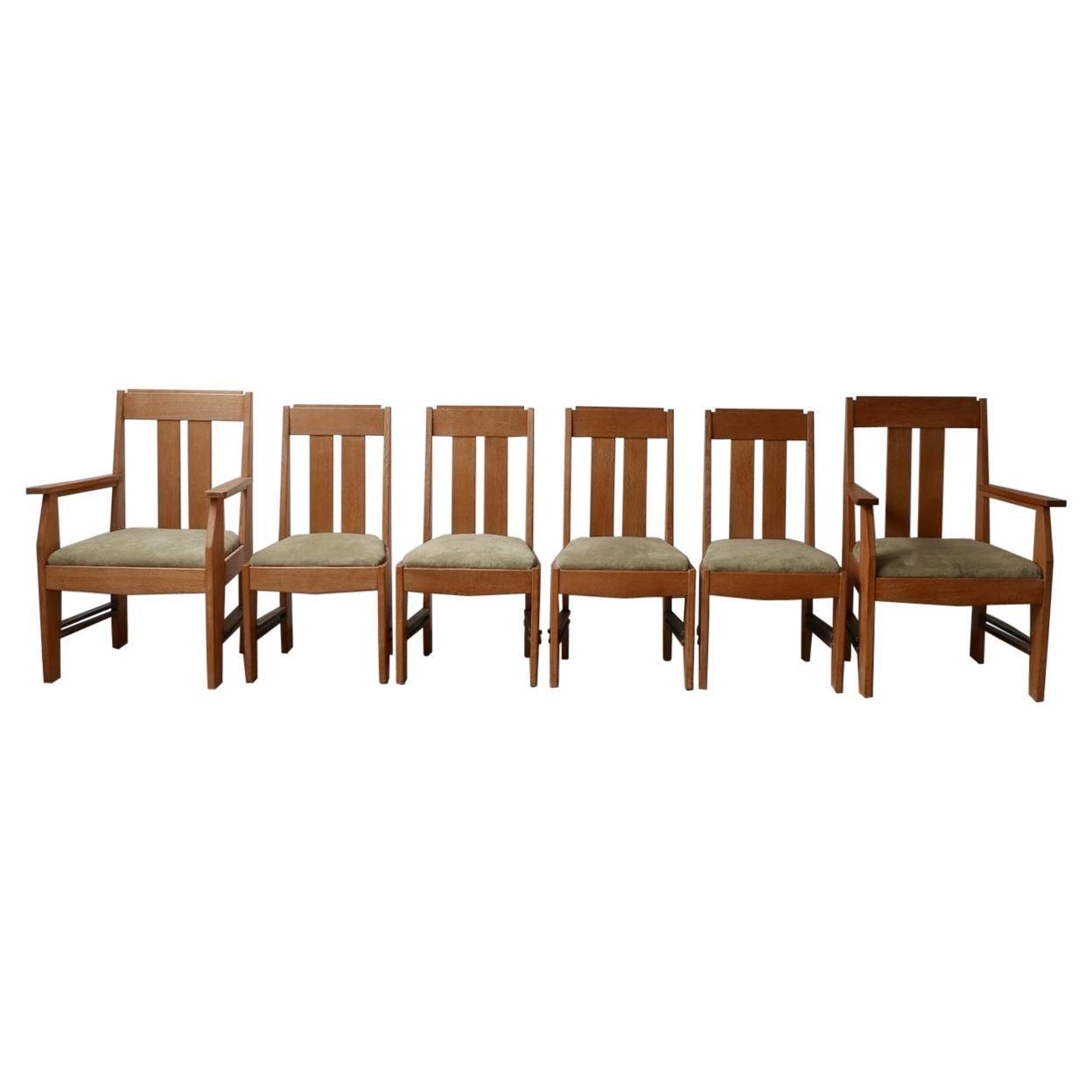 Set of Six Art Deco Oak Amsterdam School Dining Chairs '6'