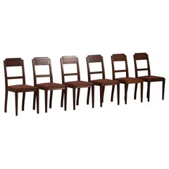 Set of Six Art Deco Oak Chairs, France, 1940s