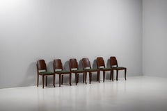 Set of Six Art Deco Oak Chairs, Shield Back and Sabre Legs, France, 1930s