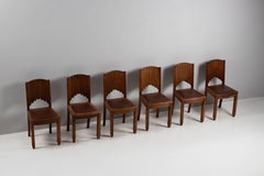 Set of Six Art Deco Oak Dining Chairs, France, 1940s