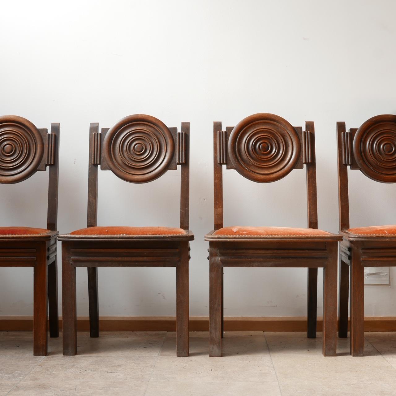Set of Six Art Deco Oak French Dining Chairs '6' For Sale 2