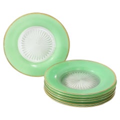 Juego de seis platos de postre Art Decó de cristal prensado y porcelana de jade de Moser