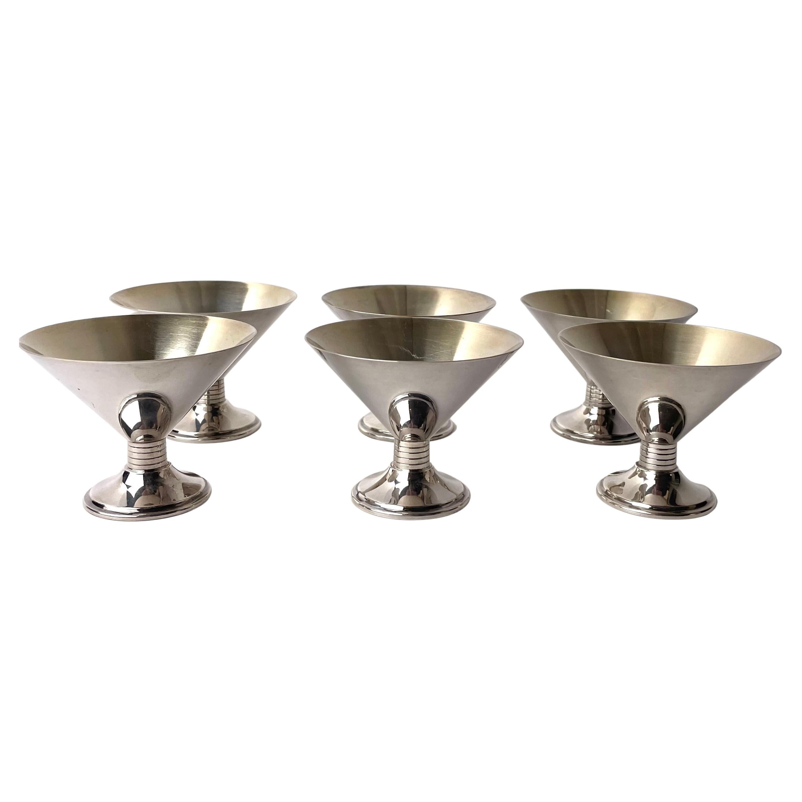 Set of six Art Deco Silver Plated Cocktail Glasses