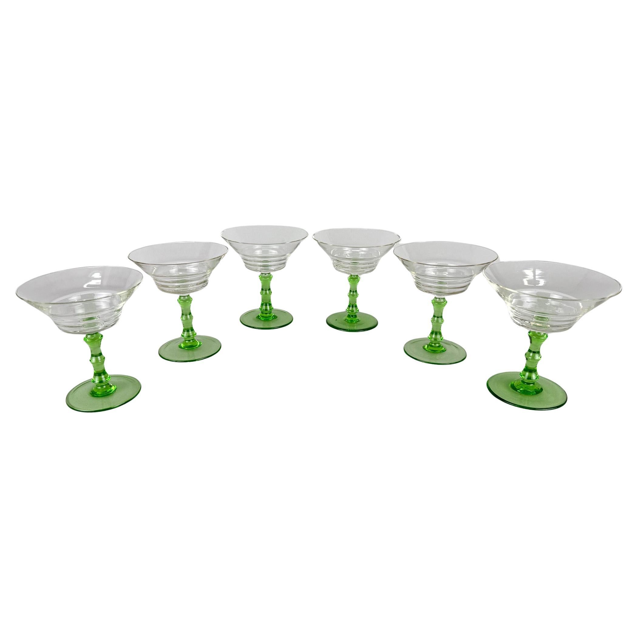 Juego de seis vasos con tallo Art Déco, Checoslovaquia