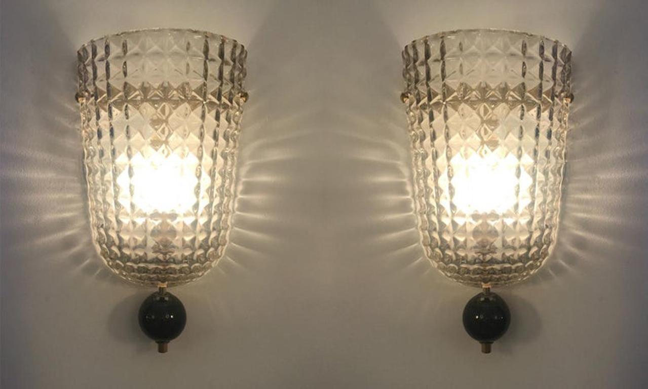Set of Six Art Deco Style Murano Glass Demi-Lune Wall Lights Sconces, in Stock For Sale 5