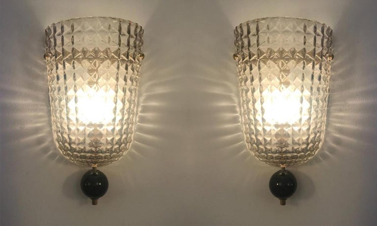 Set of Six Art Deco Style Murano Glass Demi-Lune Wall Lights Sconces, in Stock For Sale 5
