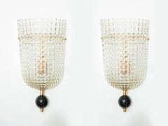 Conjunto de seis apliques Demi-Lune de cristal de Murano estilo Art Decó, en stock