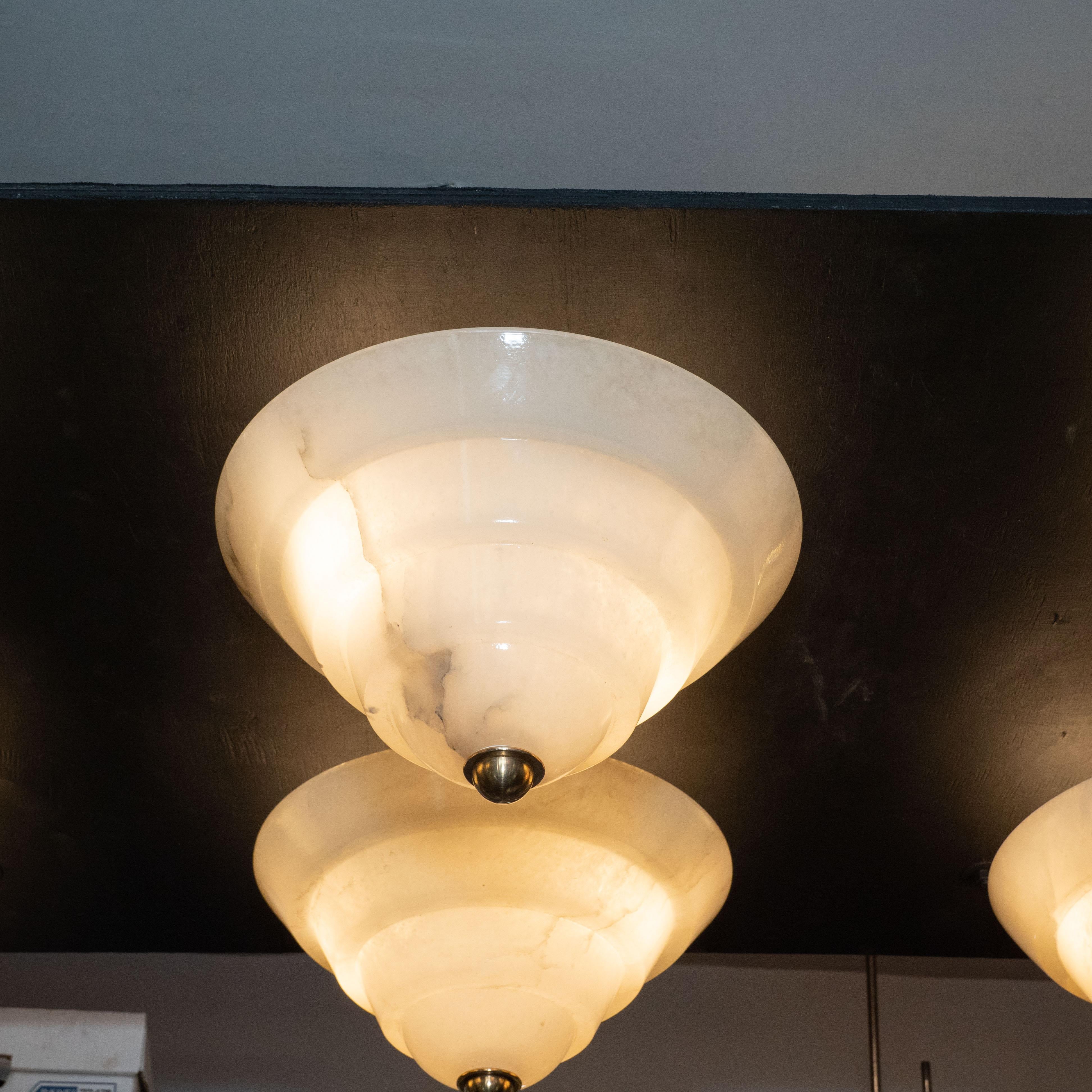 Set of Six Art Deco Tiered Alabaster Flush Mounts with Chrome Fittings ...